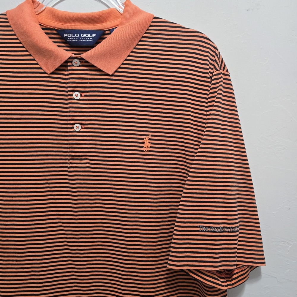 Polo Golf Ralph Lauren Striped Polo Shirt Men L Orange Black Bankers Bank